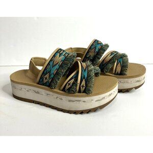 Teva Women’s Platform Sandals in Tan and Teal Aztec